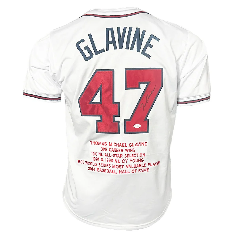 Tom Glavine Signed Atlanta White Stats Baseball Jersey (JSA)