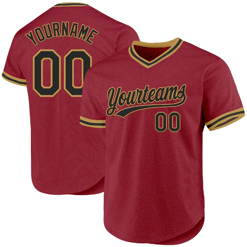 Custom Maroon Black-Old Gold Authentic Throwback Baseball Jersey