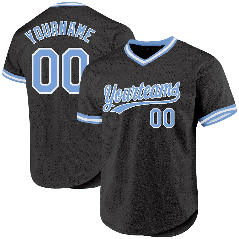 Custom Black Light Blue-White Authentic Throwback Baseball Jersey