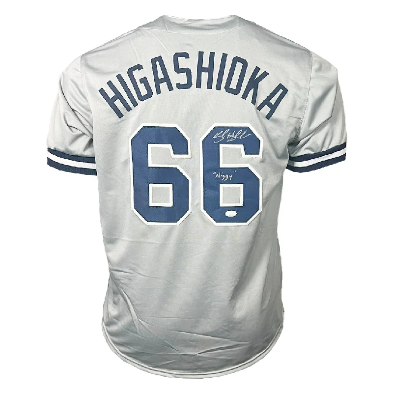 Kyle Higashioka Signed Higgy Inscription New York Grey Baseball Jersey (JSA)