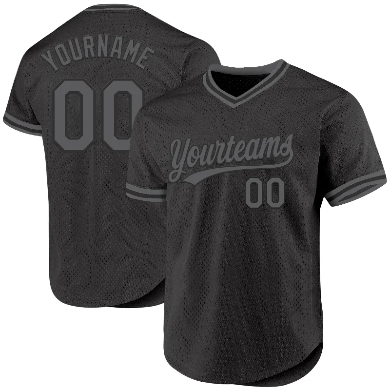 Custom Black Steel Gray Authentic Throwback Baseball Jersey