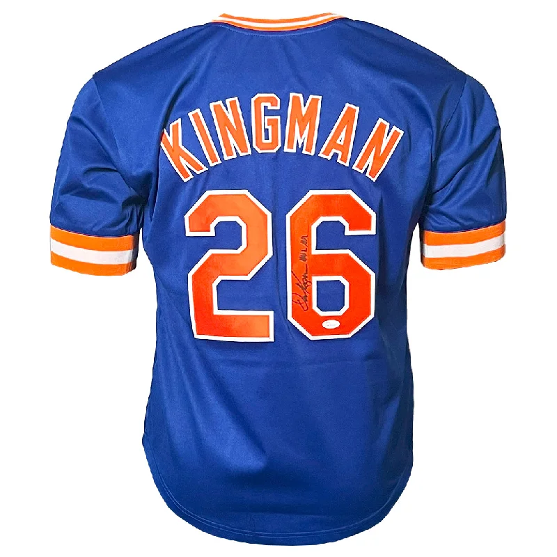 Dave Kingman Signed 442 Hr Inscription New York Blue Baseball Jersey (JSA) - *Slightly Bled*