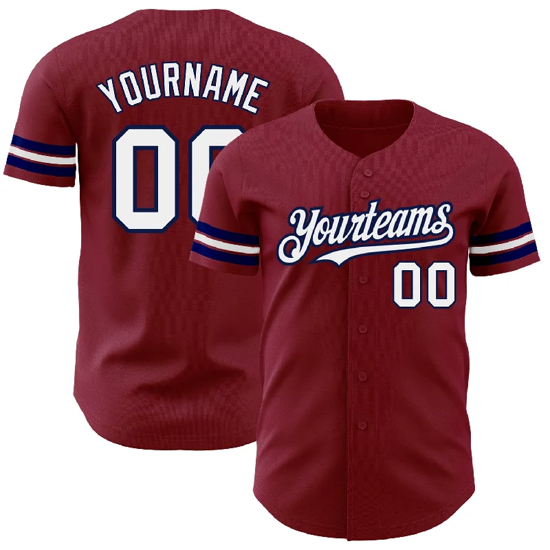 Custom Crimson White-Navy Authentic Baseball Jersey