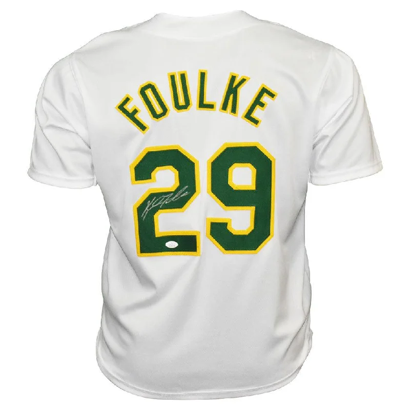 Keith Foulke Signed Oakland White Baseball Jersey (JSA)