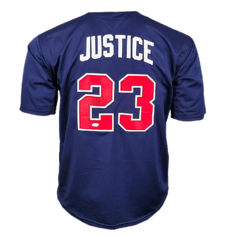 David Justice Signed Atlanta Blue Baseball Jersey (JSA)