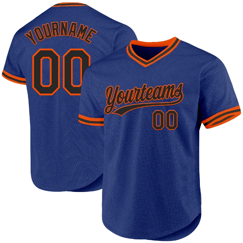 Custom Royal Black-Orange Authentic Throwback Baseball Jersey