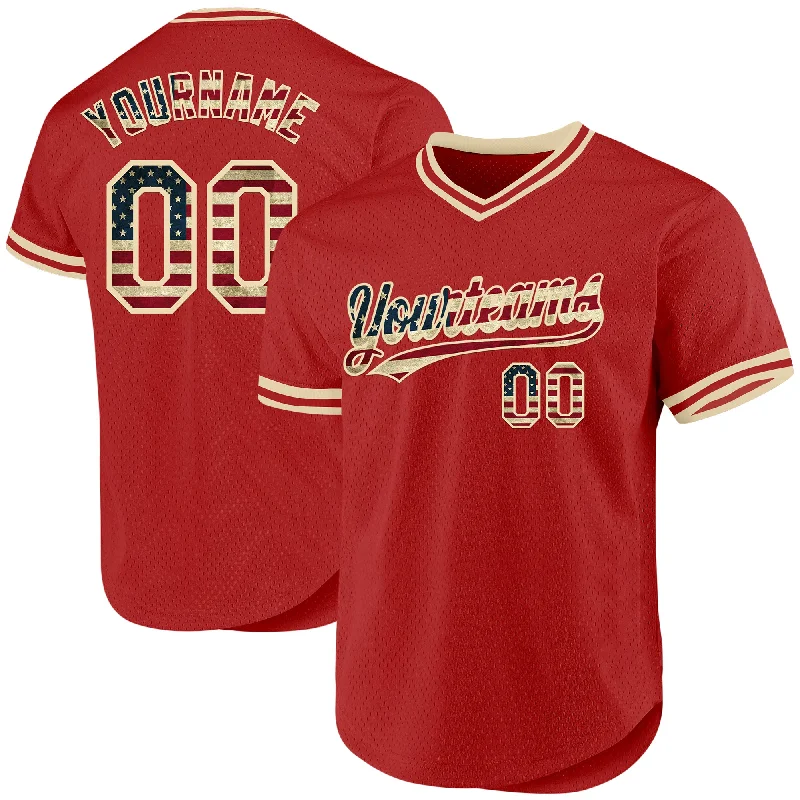 Custom Red Vintage USA Flag-Cream Authentic Throwback Baseball Jersey