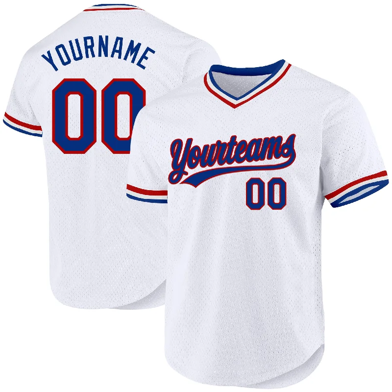 Custom White Royal-Red Authentic Throwback Baseball Jersey