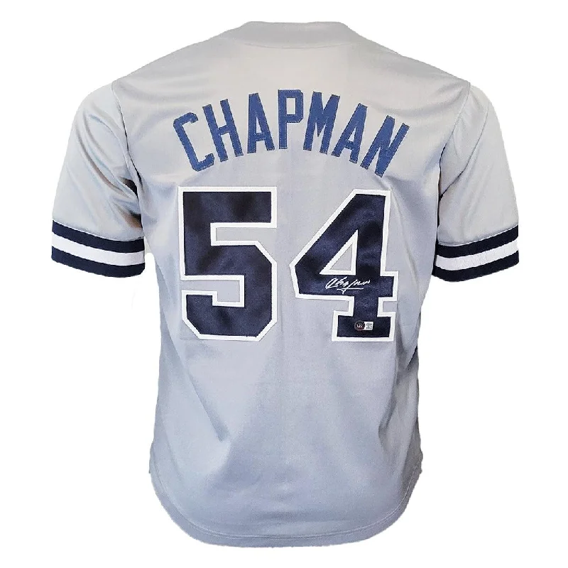 Aroldis Chapman Signed New York Grey Baseball Jersey (Beckett)