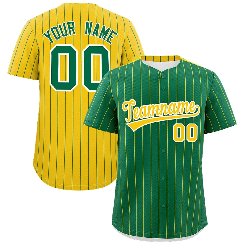 Custom Kelly Green Gold Pinstripe Personalized Two-Tone Authentic Baseball Jersey