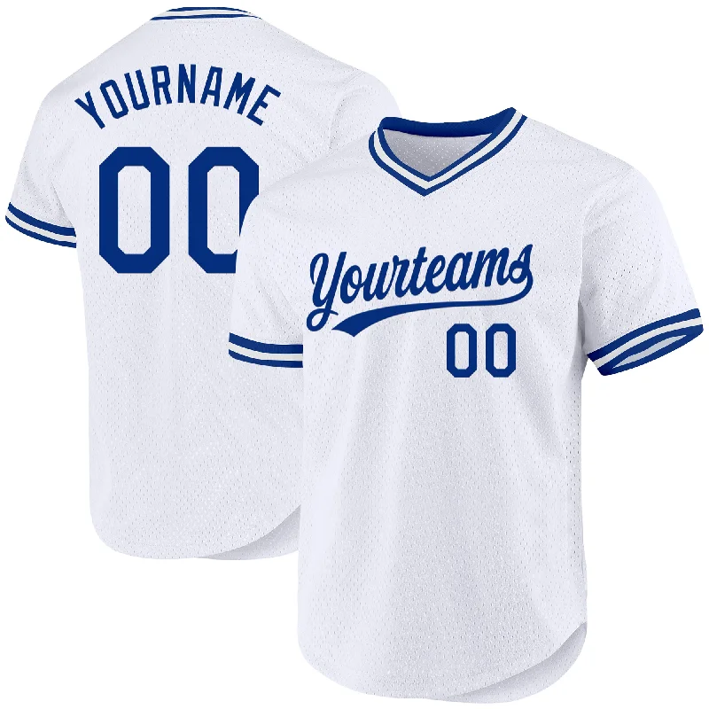 Custom White Royal Authentic Throwback Baseball Jersey