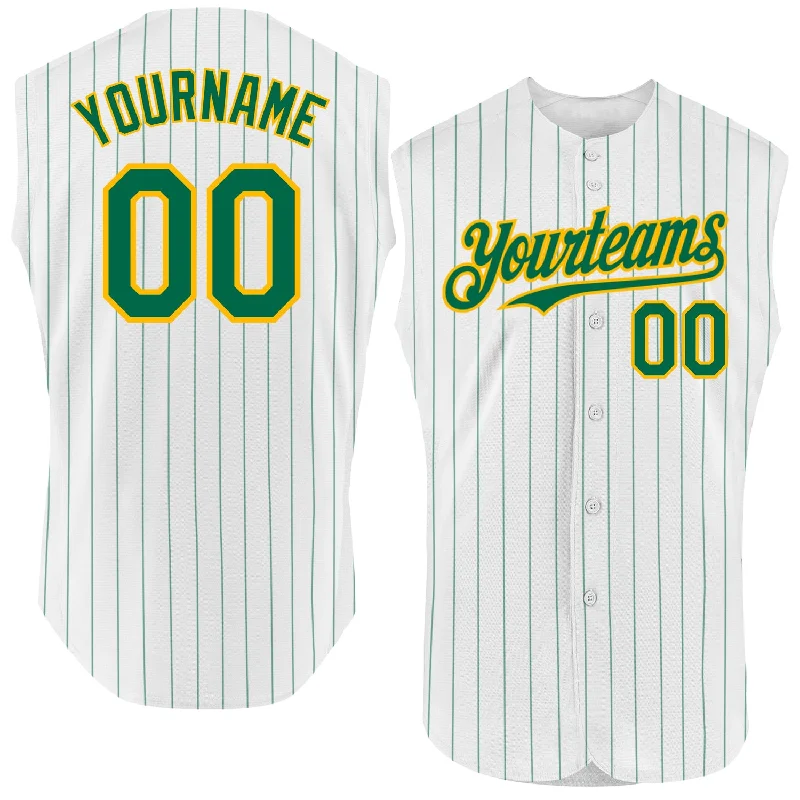 Custom White Kelly Green Pinstripe Red Authentic Sleeveless Baseball Jersey