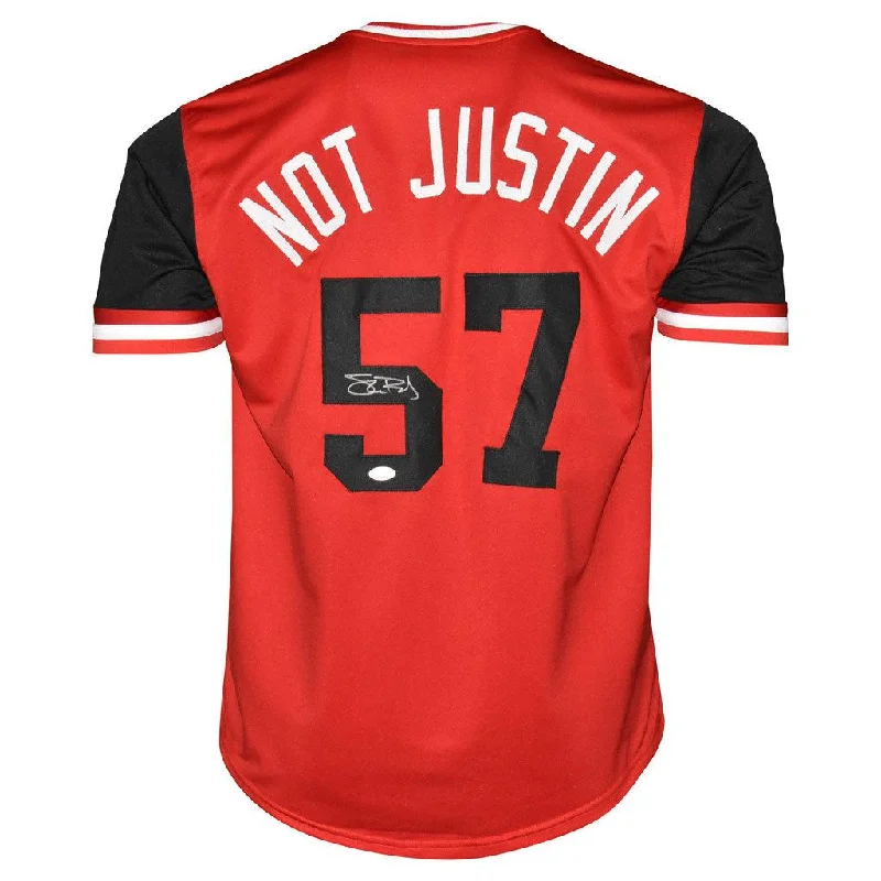 Shane Bieber Signed Not Justin Cleveland Red Baseball Jersey (JSA)