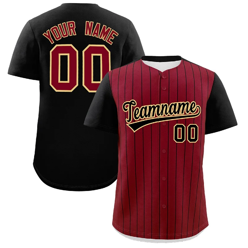 Custom Crimson Black Pinstripe Personalized Two-Tone Authentic Baseball Jersey