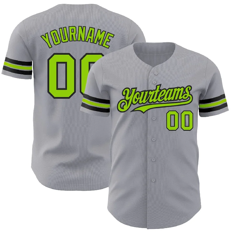 Custom Gray Neon Green-Black Authentic Baseball Jersey