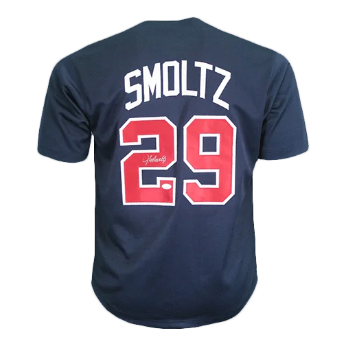 John Smoltz Autographed Pro Style Throwback Navy Baseball Jersey (JSA)