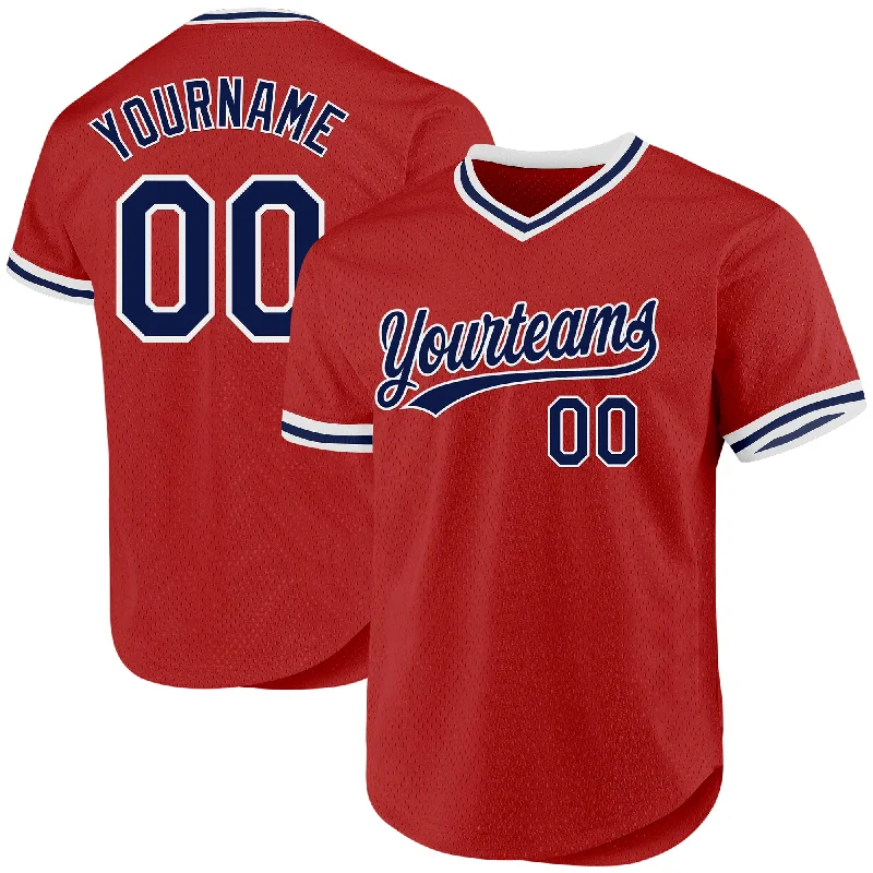 Custom Red Navy-White Authentic Throwback Baseball Jersey