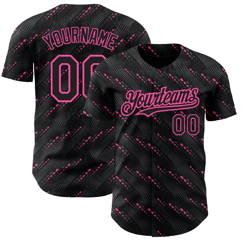 Custom Black Pink 3D Pattern Design Slant Lines Authentic Baseball Jersey