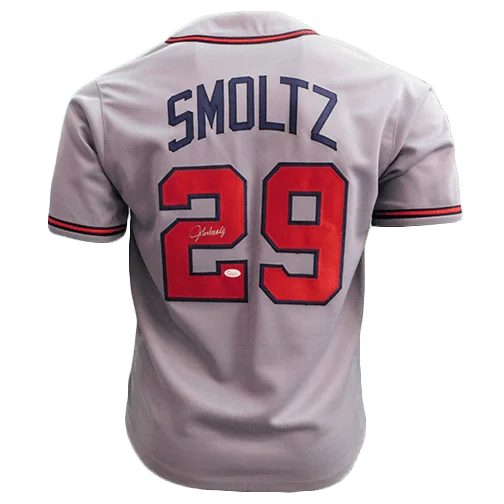 John Smoltz Autographed Atlanta Throwback Grey Baseball Jersey (JSA)