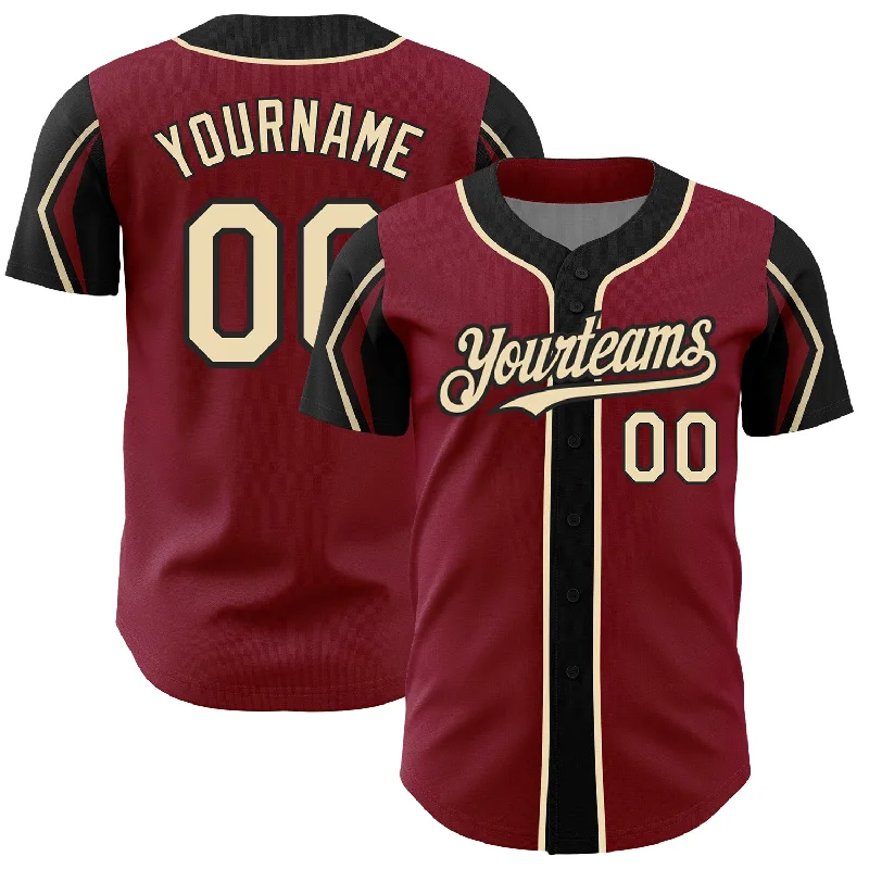 Custom Crimson City Cream-Black 3 Colors Arm Shapes Authentic Baseball Jersey