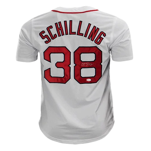 Curt Schilling Signed Boston White Baseball Shadow Number Jersey (JSA)