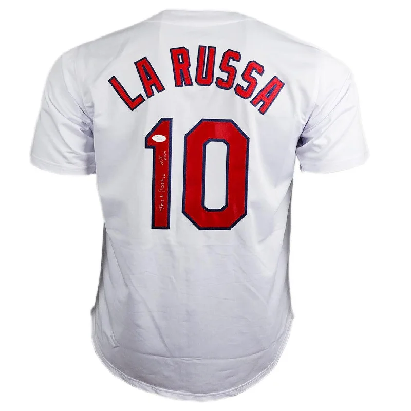 Tony LaRussa Signed HOF 2014 Inscription St. Louis White Baseball Jersey (JSA)