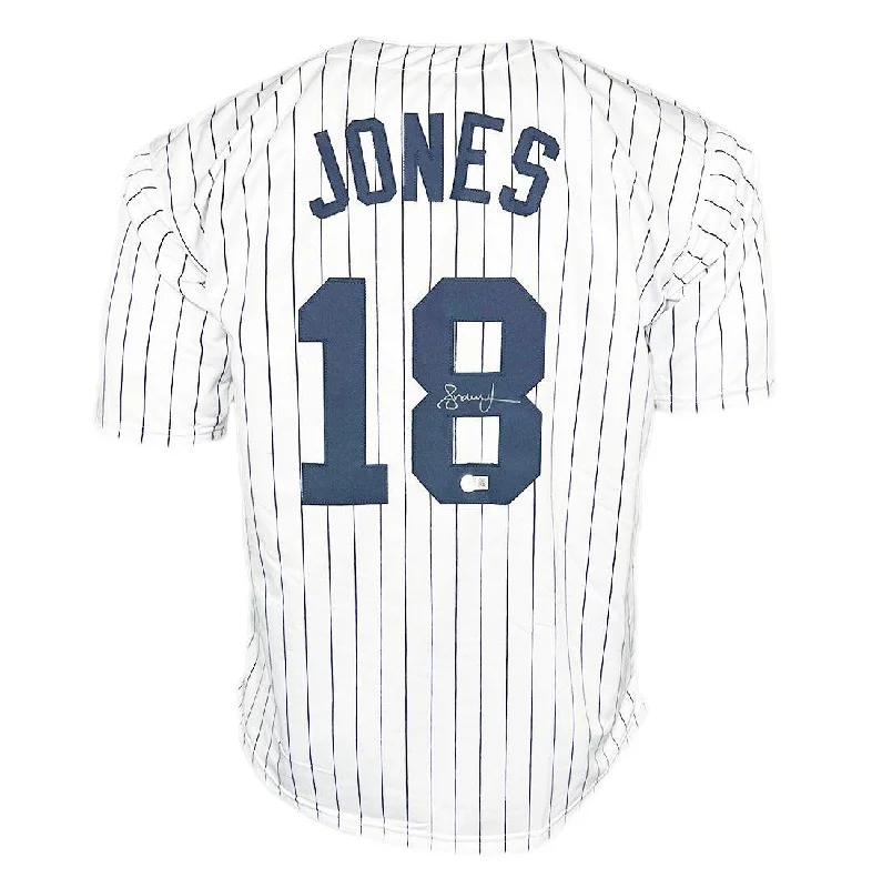 Andruw Jones Signed New York Pinstripe Baseball Jersey (Beckett)