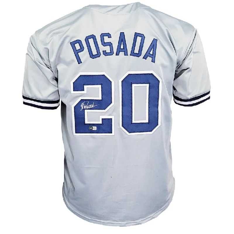 Jorge Posada Signed New York Grey Baseball Jersey (Beckett)