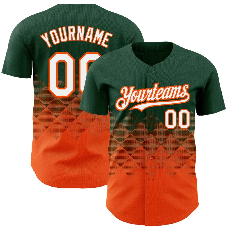 Custom Green White-Orange 3D Pattern Design Gradient Square Shapes Authentic Baseball Jersey