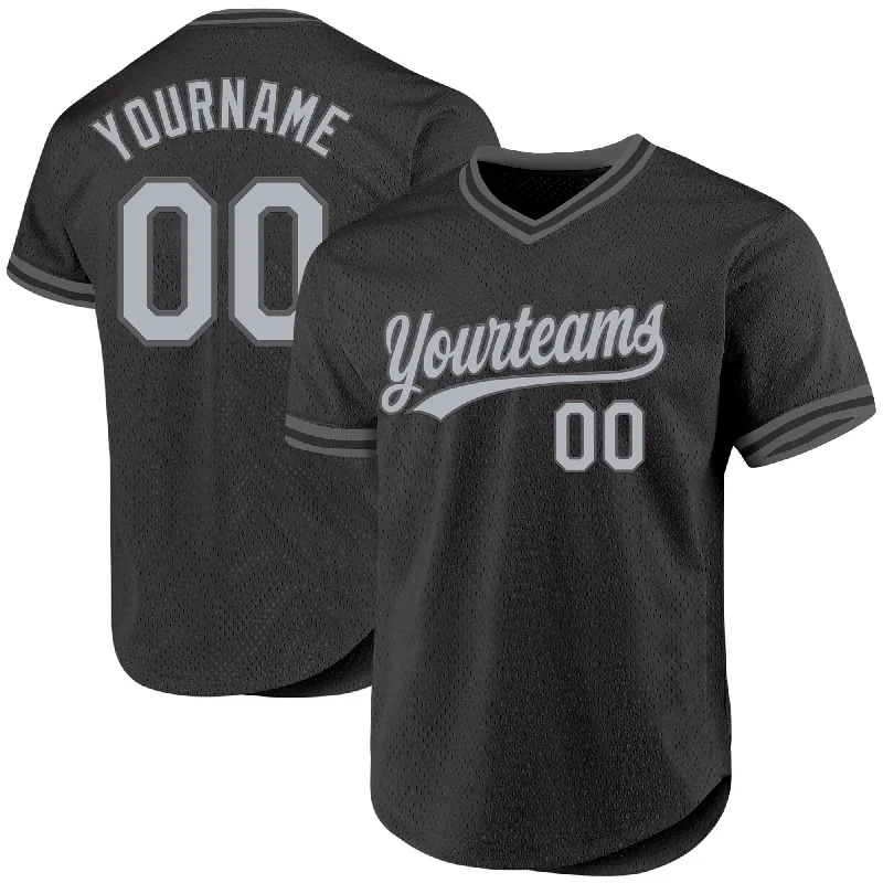 Custom Black Gray-Steel Gray Authentic Throwback Baseball Jersey