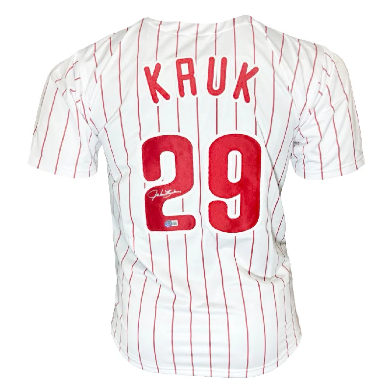 John Kruk Signed Philadelphia Pinstripe Baseball Jersey (Beckett)