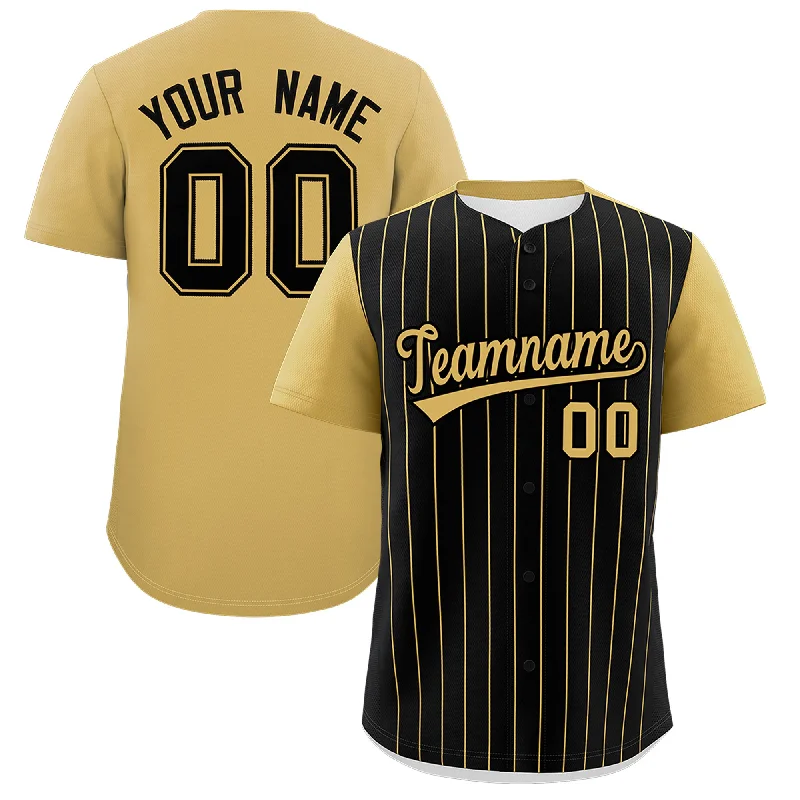 Custom Black Old Gold Pinstripe Personalized Two-Tone Authentic Baseball Jersey