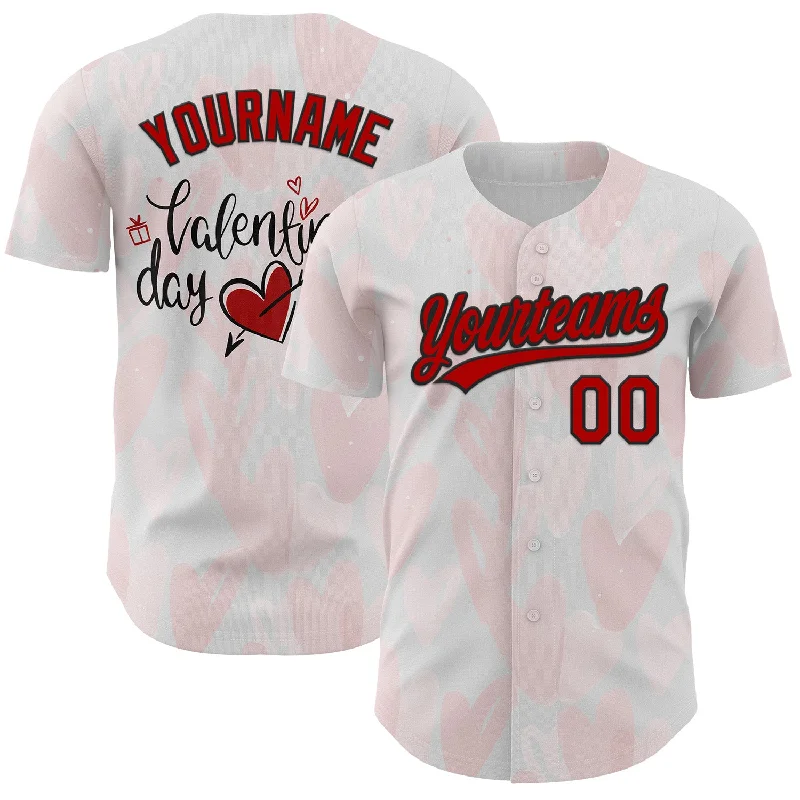 Custom White Red-Black 3D Love Heart Valentine's Day Authentic Baseball Jersey