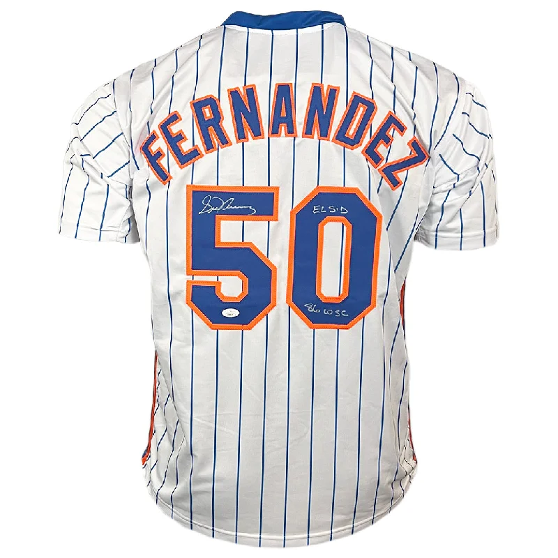 Sid Fernandez Signed El Sid and 86 WSC Inscription New York Pinstripe Baseball Jersey (JSA)