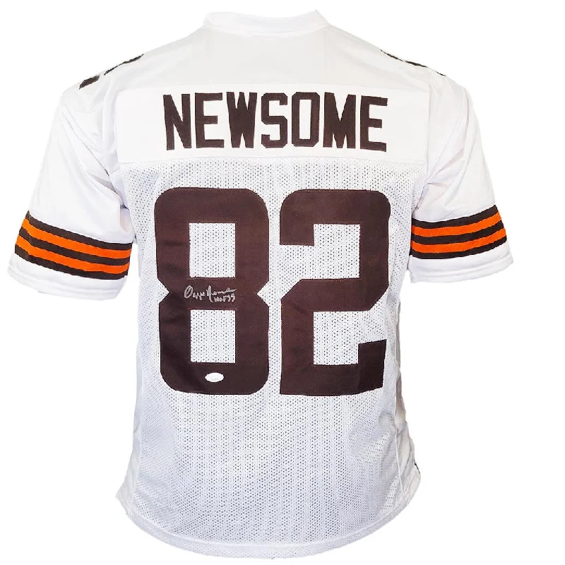 Ozzie Newsome Signed HOF 99 Inscription Cleveland White Football Jersey (JSA)