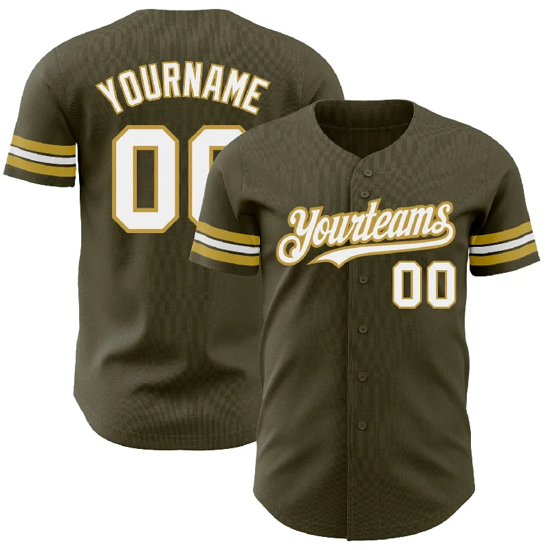 Custom Olive White-Old Gold Authentic Salute To Service Baseball Jersey