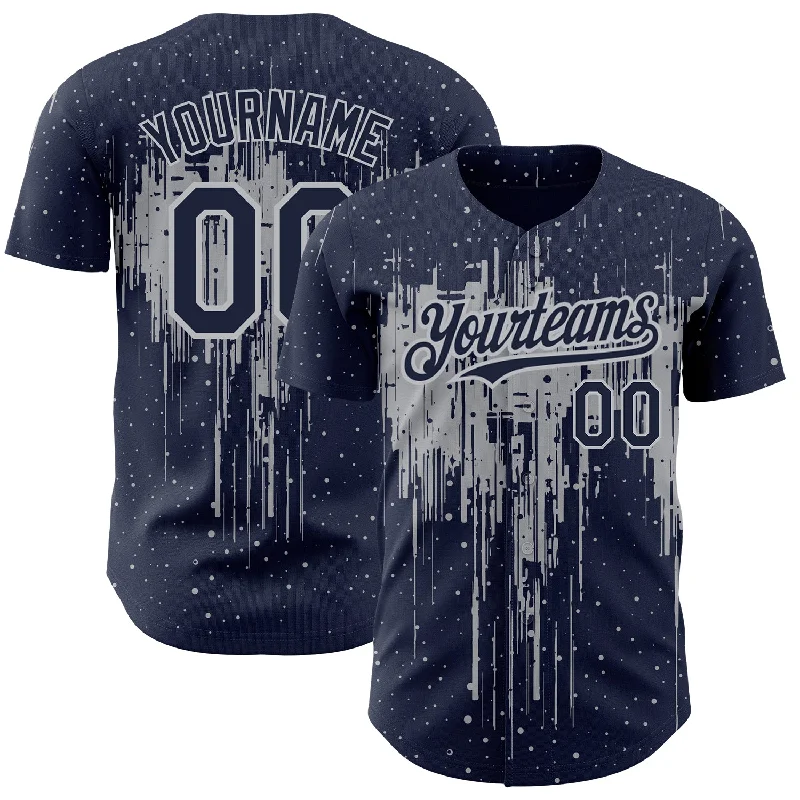 Custom Navy Gray 3D Pattern Design Dripping Splatter Art Authentic Baseball Jersey