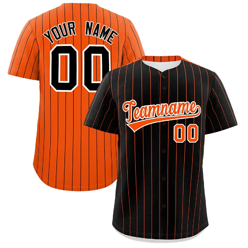 Custom Black Orange Pinstripe Personalized Two-Tone Authentic Baseball Jersey