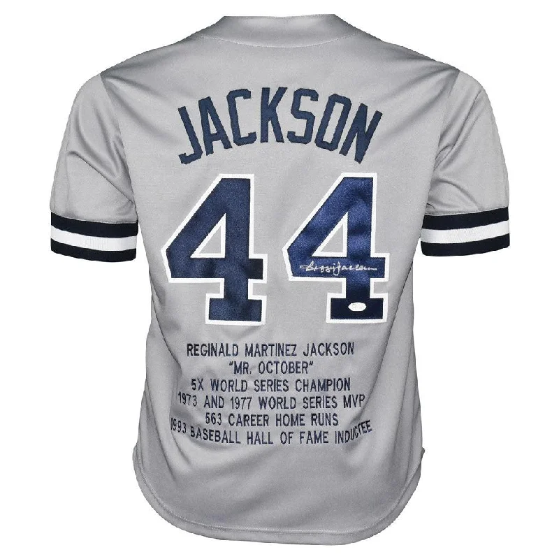 Reggie Jackson Signed New York Stats Grey Baseball Jersey (JSA)