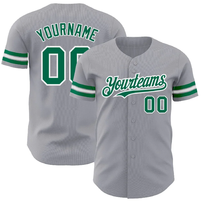 Custom Gray Kelly Green-White Authentic Baseball Jersey