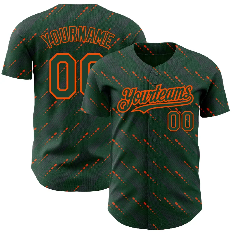 Custom Green Green-Orange 3D Pattern Design Slant Lines Authentic Baseball Jersey