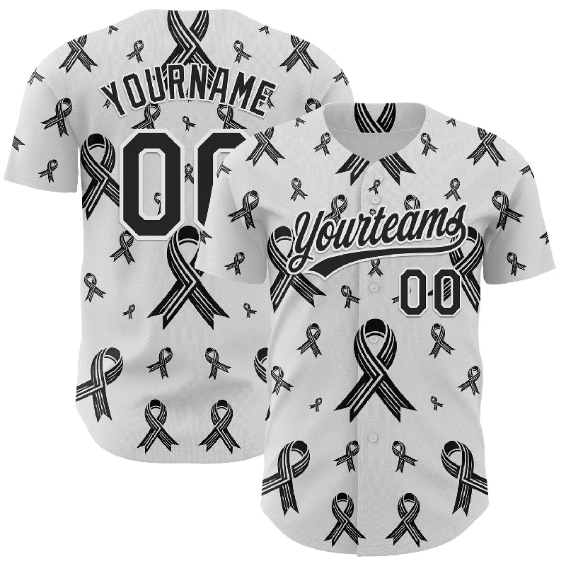 Custom White Black 3D Skin Cancer Ribbon Authentic Baseball Jersey