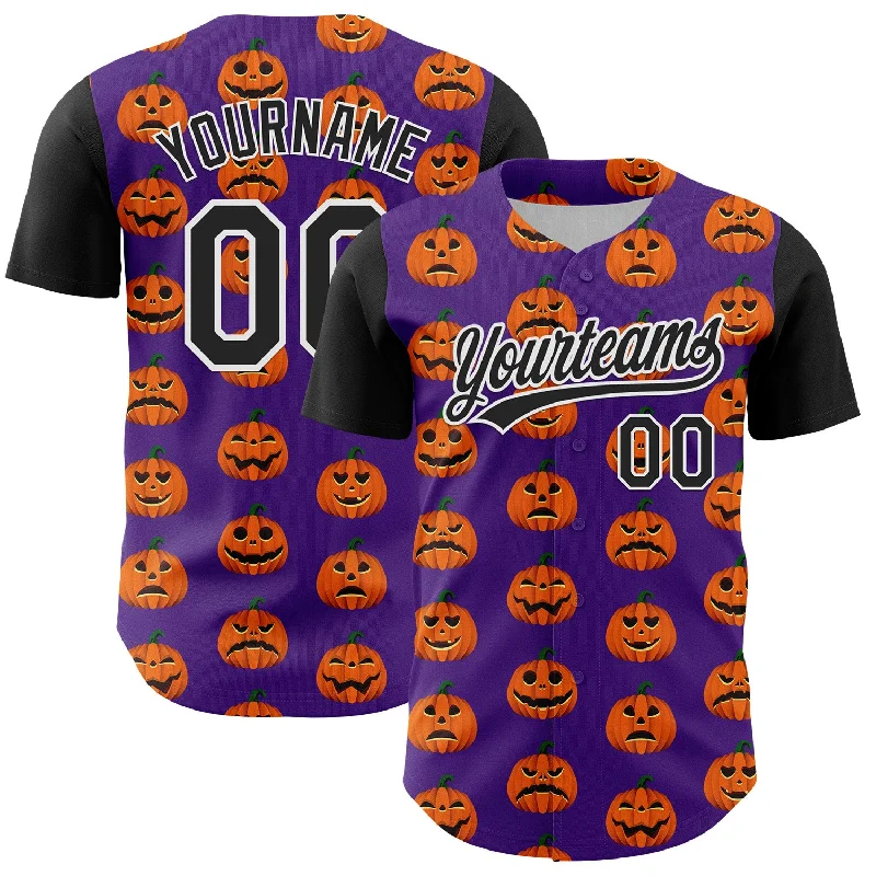 Custom Purple Black-White 3D Halloween Authentic Baseball Jersey