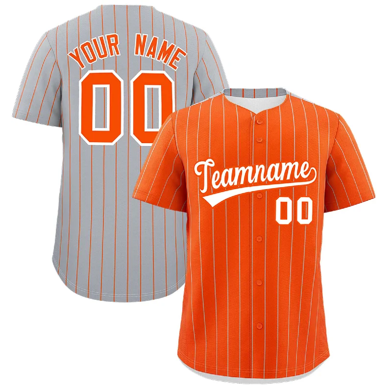 Custom Orange Gray Pinstripe Personalized Two-Tone Authentic Baseball Jersey