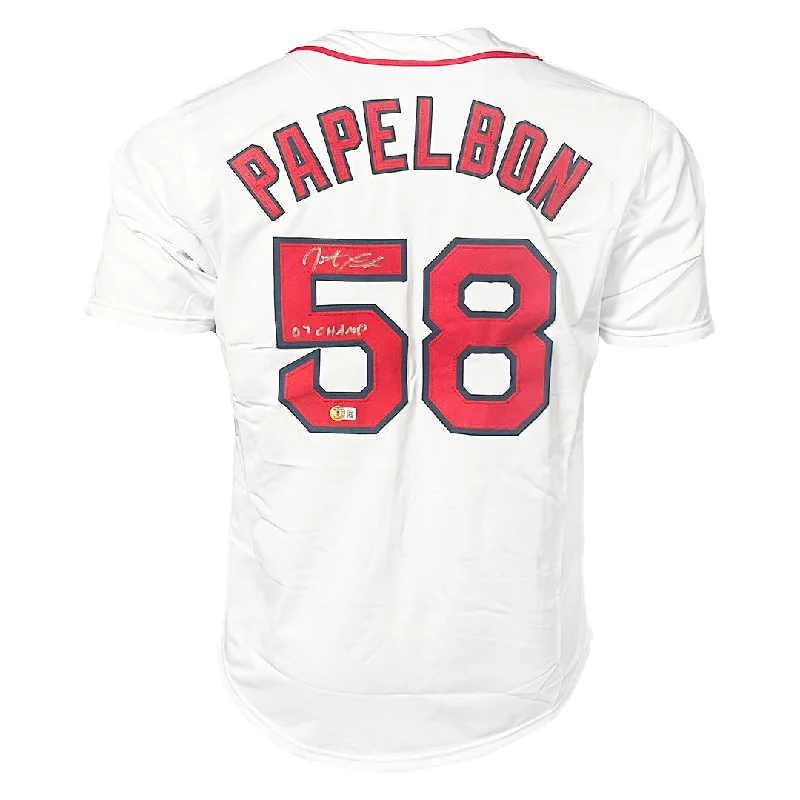 Jonathan Papelbon Signed 07 Champ Inscription Boston White Baseball Jersey (Beckett)