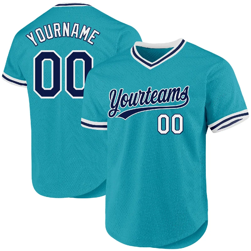 Custom Teal Navy-White Authentic Throwback Baseball Jersey