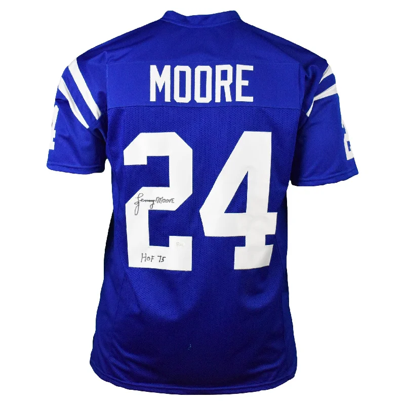 Lenny Moore HOF 75 Inscription Signed Indianapolis Blue Football Jersey (JSA)