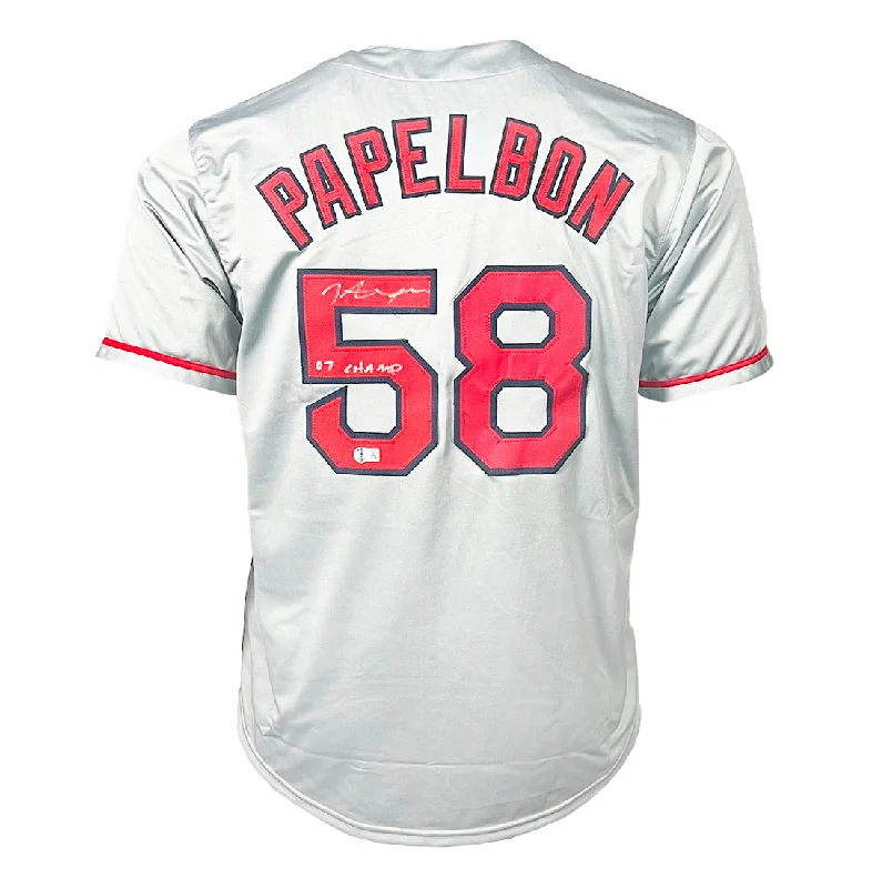 Jonathan Papelbon Signed 07 Champ Inscription Boston Grey Baseball Jersey (Beckett)