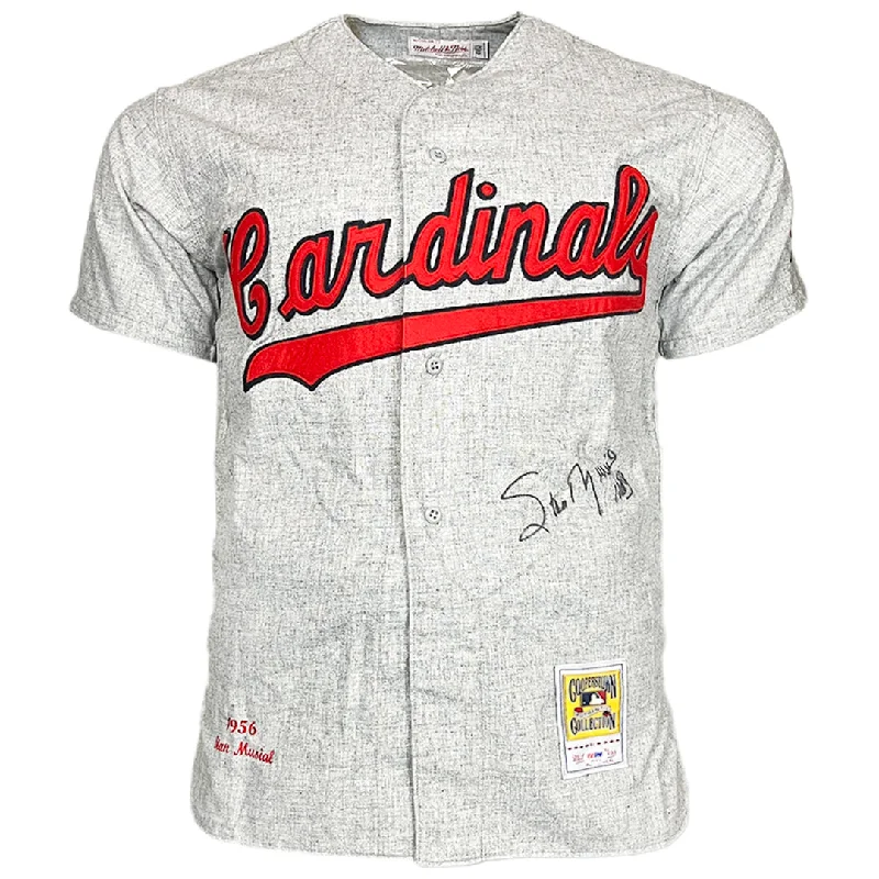 Stan Musial Signed HOF 69 Inscription Authentic St. Louis Cardinals Grey Mitchell & Ness Baseball Jersey (PSA)