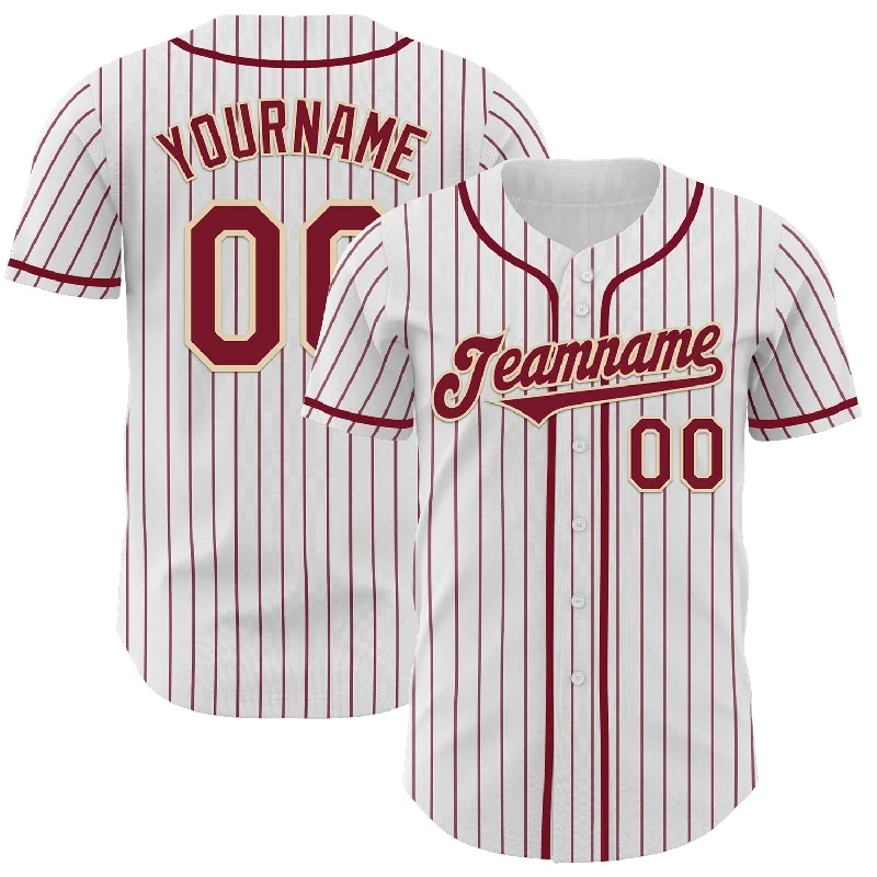 Custom White Crimson Pinstripe Cream Authentic Baseball Jersey